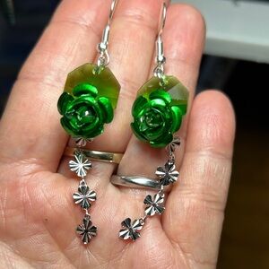 3/$25 Green Rose Dangle Earrings